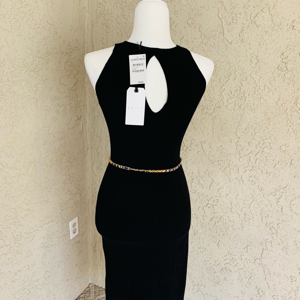 NWT LEITH Black Dress Knit Midi Scoop Neck Side Slit Jersey - Picture 5 of 8